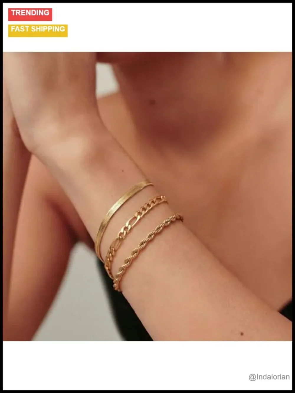 4-Piece 18K Gold-Filled Bracelet Set Cuban Link Herringbone Rope Adjustable